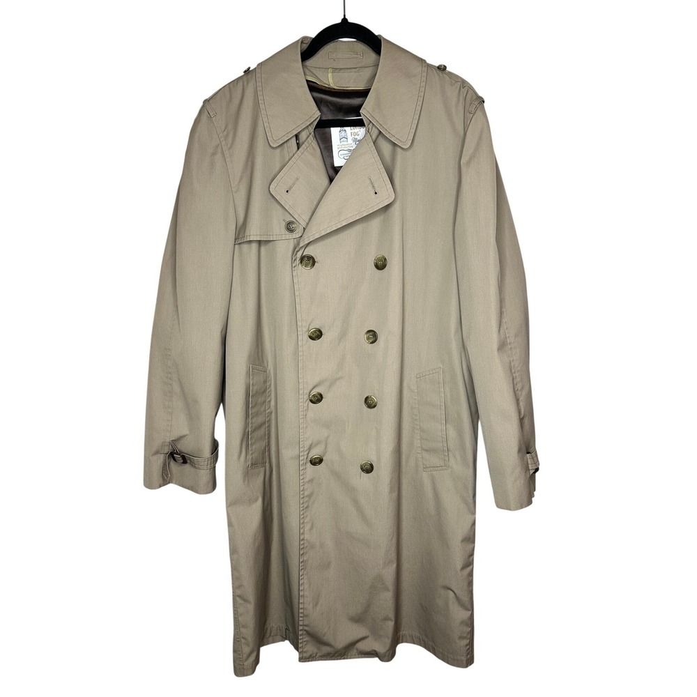 Vintage London Fog Maincoats Trench Coat Mens 42 Long Brown Belted Zip Liner EUC